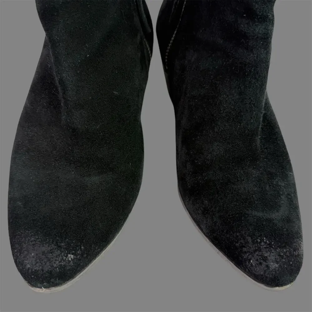 ⭐️Frye Women's 8M Judith Double Zip Black Suede Leather Ankle Heeled Booties